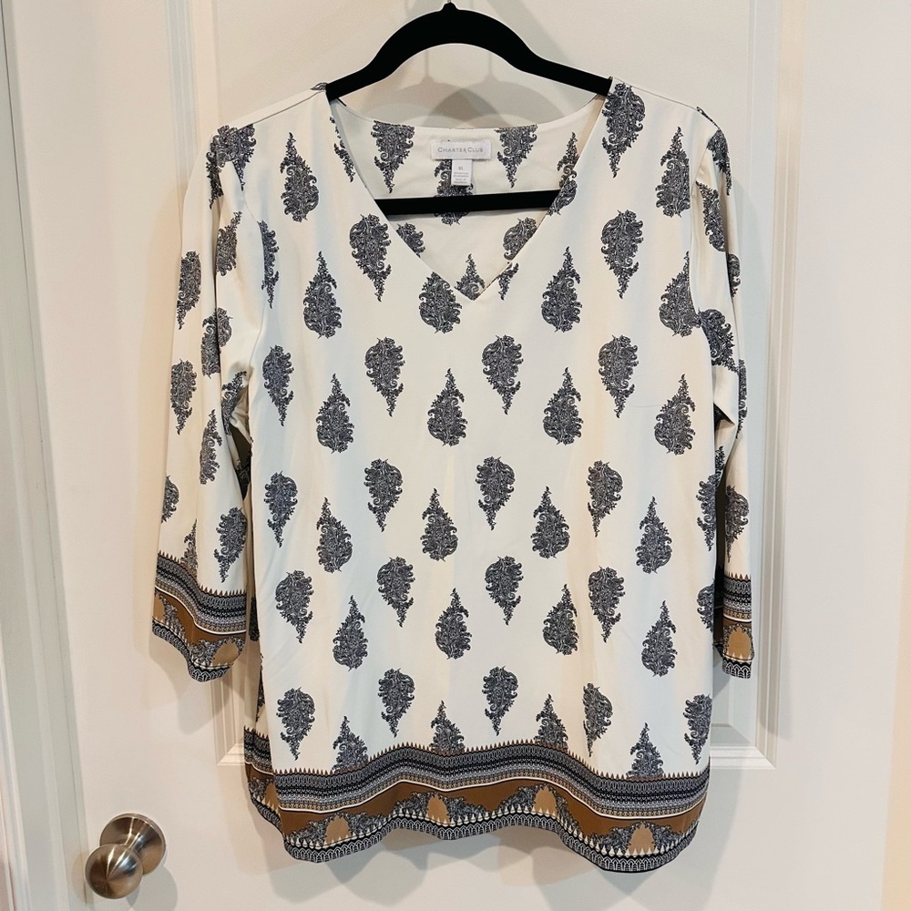 Charter Club Cream and Black Paisley Blouse